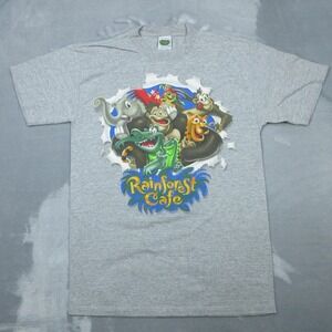 Vintage Rainforest Cafe Shirt Mens Medium Gray Graphic Two Sided Made USA 90s